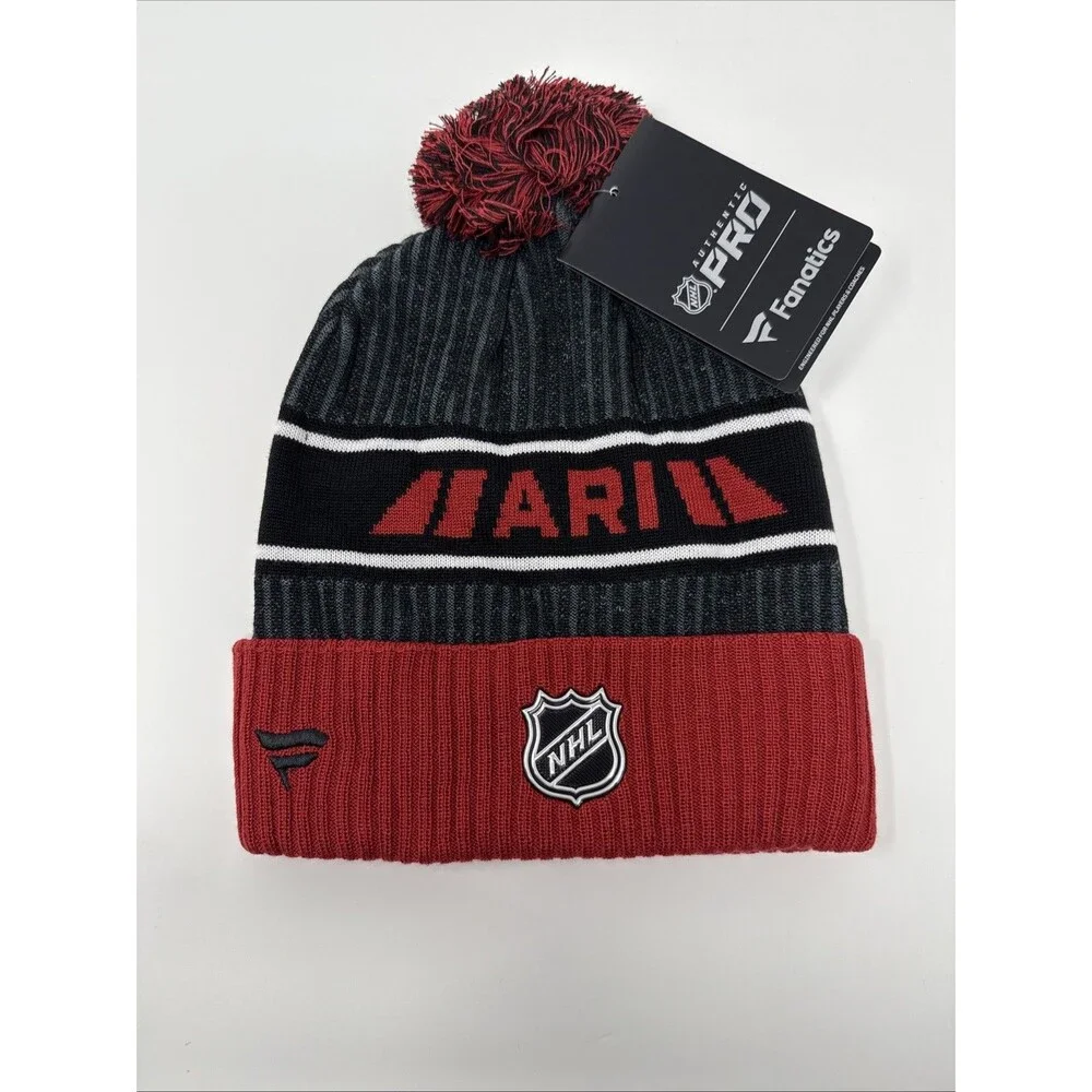 Arizona Coyotes Fanatics Pro Cuffed‎ Knit Hat Black with Pom Locker Room NWT
